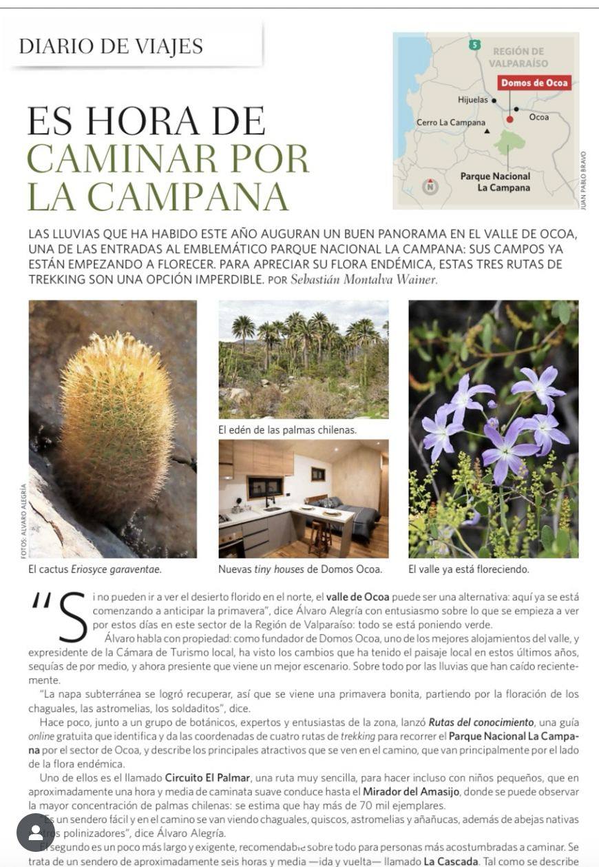 Reportaje 'Es hora de caminar por La Campana', El Mercurio, Diario de Viajes